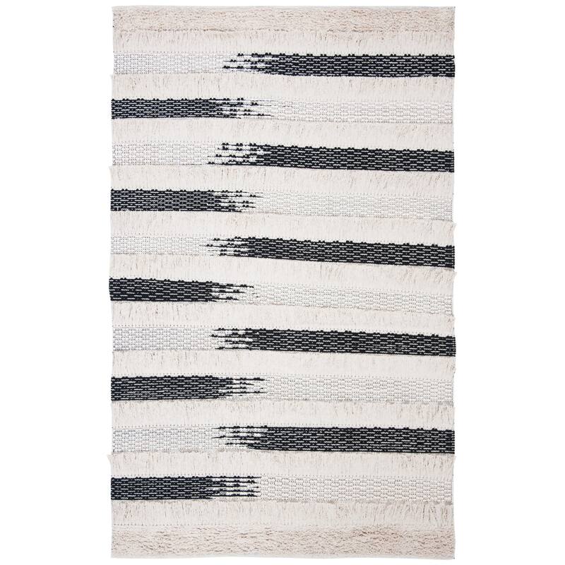 SAFAVIEH Handmade Natura Jaidyn Stripe Rug - 6' Square - Ivory/Black