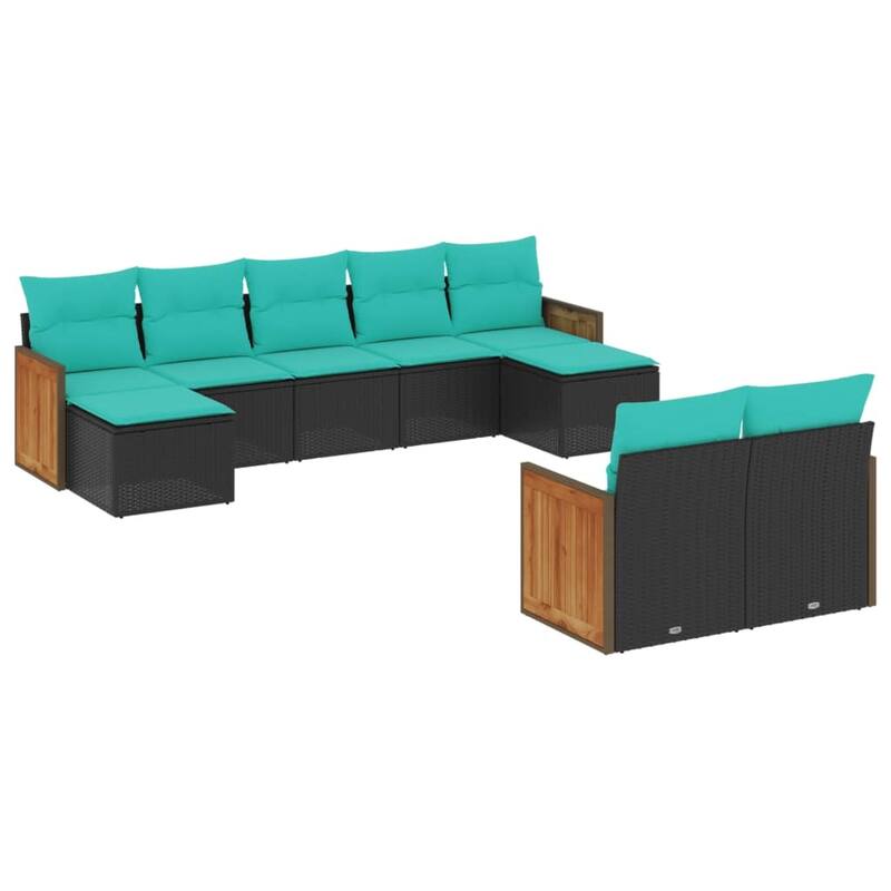 vidaXL 9 Piece Patio Sofa Set with Cushions Black Poly Rattan