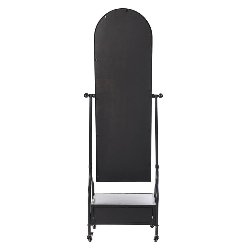 StyleCraft Cheval Mirror with Lower Storage Blackened Grey Drawer