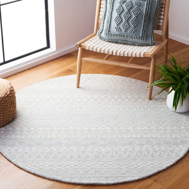 SAFAVIEH, Handmade Micro-Loop Fedosia Wool Rug - 3' Round - Aqua/Ivory