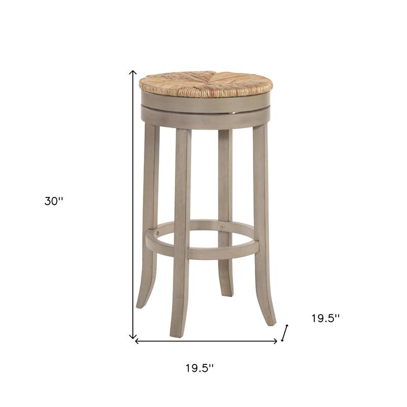24" Natural And Antiqued White Solid Wood Swivel Backless Counter Height Bar Chair
