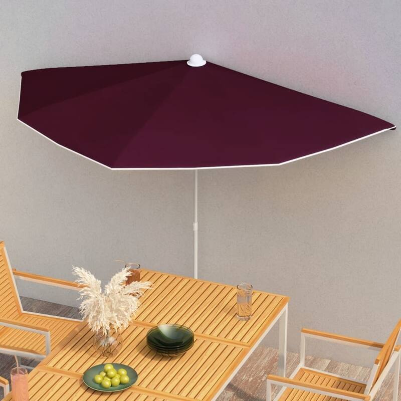 70.9"x35.4" Garden Half Parasol with Pole 8 Colors - Bordeaux red