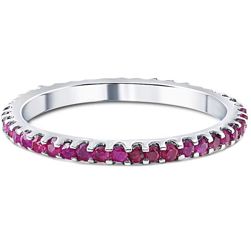 3/4Ct Genuine Ruby Eternity Ring Anniversary Band 10k White Gold