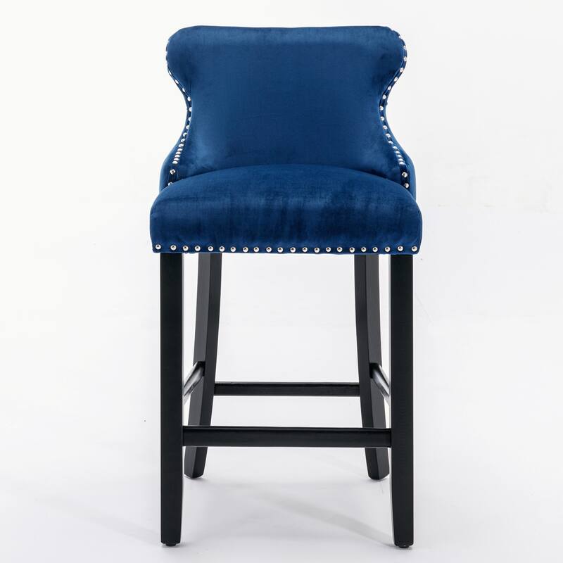 Velvet Upholstered Wing-Back Barstools Set of 4