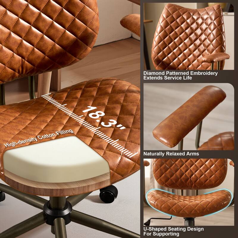 HOOOWOOO Mid-Century Leather Ergonomic Office Chair Adjustable Swivel Task Chair