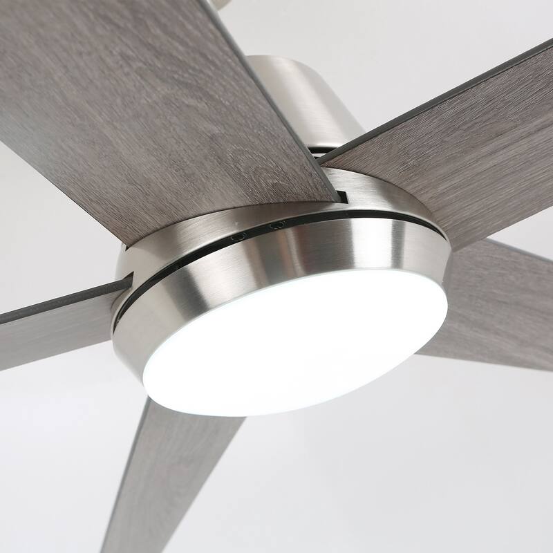52" Modern Reversible 5-blade Brushed Nickel LED Smart Ceiling Fan with Light and APP
