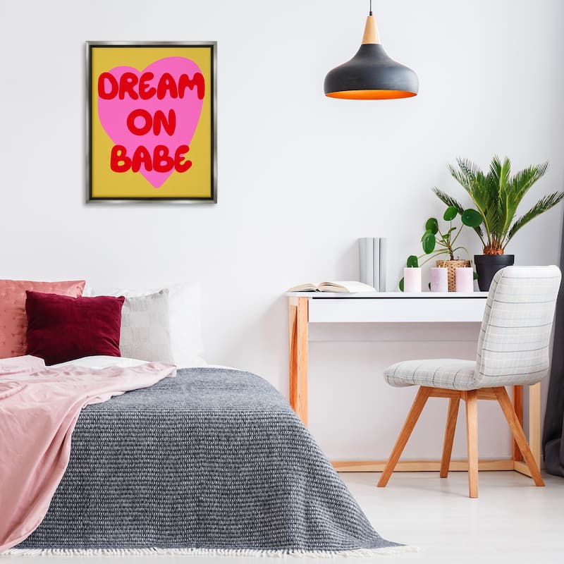 Stupell Dream On Babe on Yellow Framed Floater Canvas Wall Art Design By House of Lulu