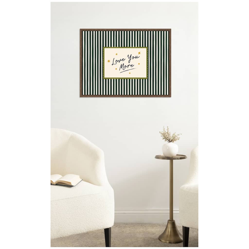 Kate and Laurel Love You More Positive Decor, Striped Green Cozy Wall Art for Home by Lucky Guava Framed Canvas Wall Art Print