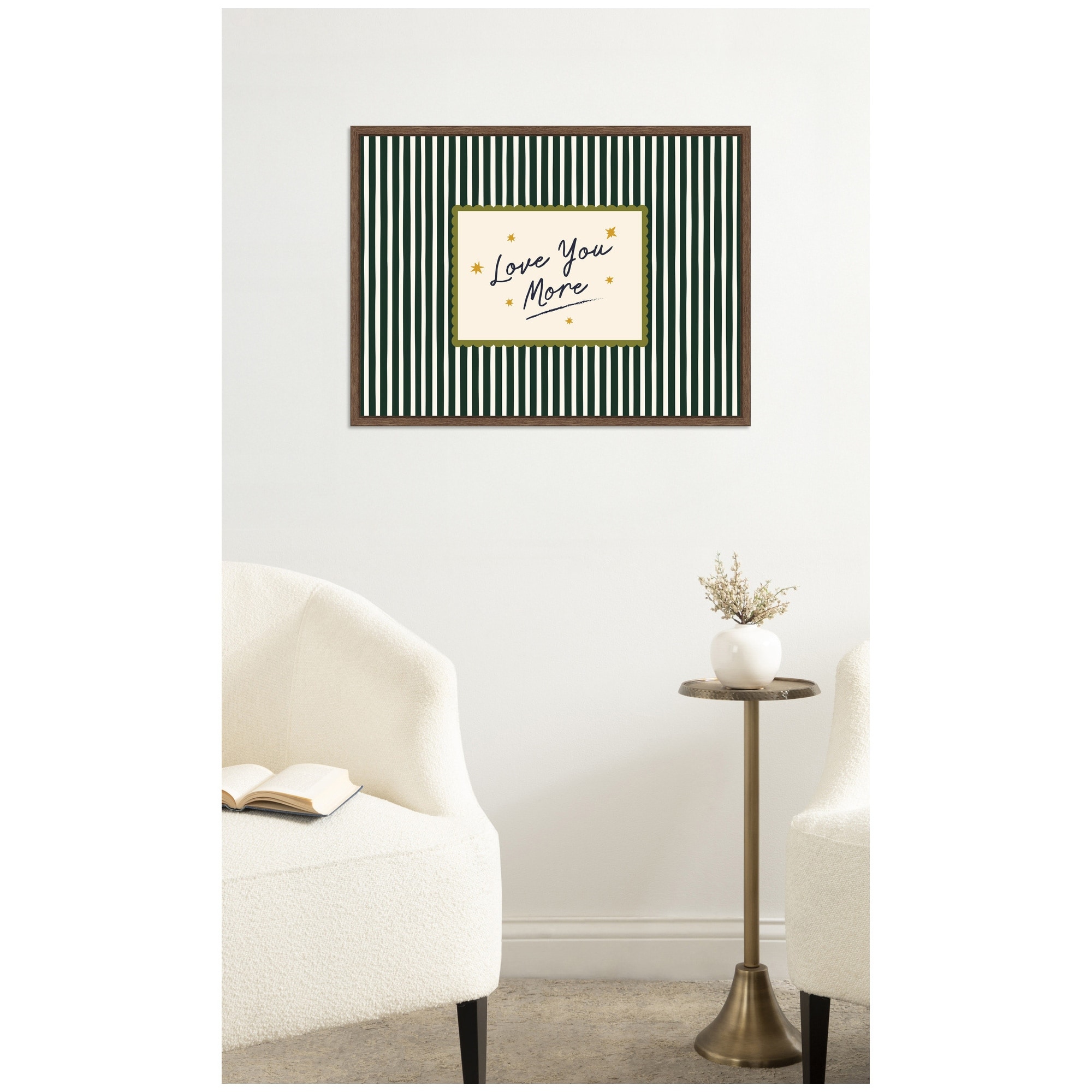 Kate and Laurel Love You More Positive Decor, Striped Green Cozy Wall Art for Home by Lucky Guava Framed Canvas Wall Art Print