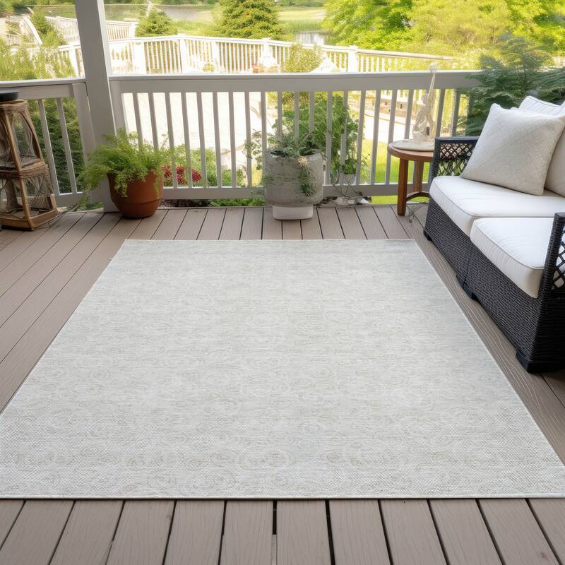 Machine Washable Indoor/ Outdoor Chantille Modern Bubbles Rug - Ivory - 5' x 7'6"