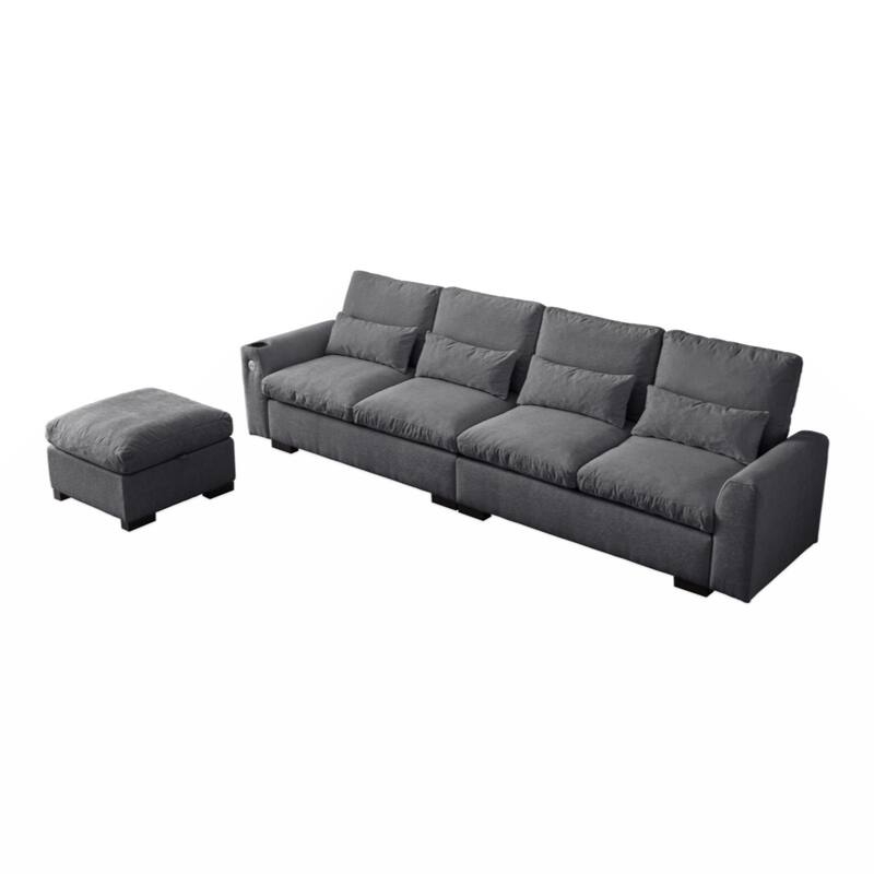 114.5"Modern L Shaped Chenille Sofa Couch Reversible Ottoman With Storage Removable and Washable Cushions Sofa