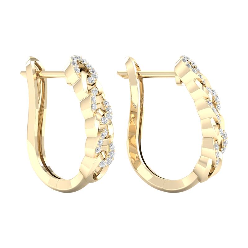 1/5ct TDW Diamond Cuban Link Hoop Earrings in 10k Gold for Women