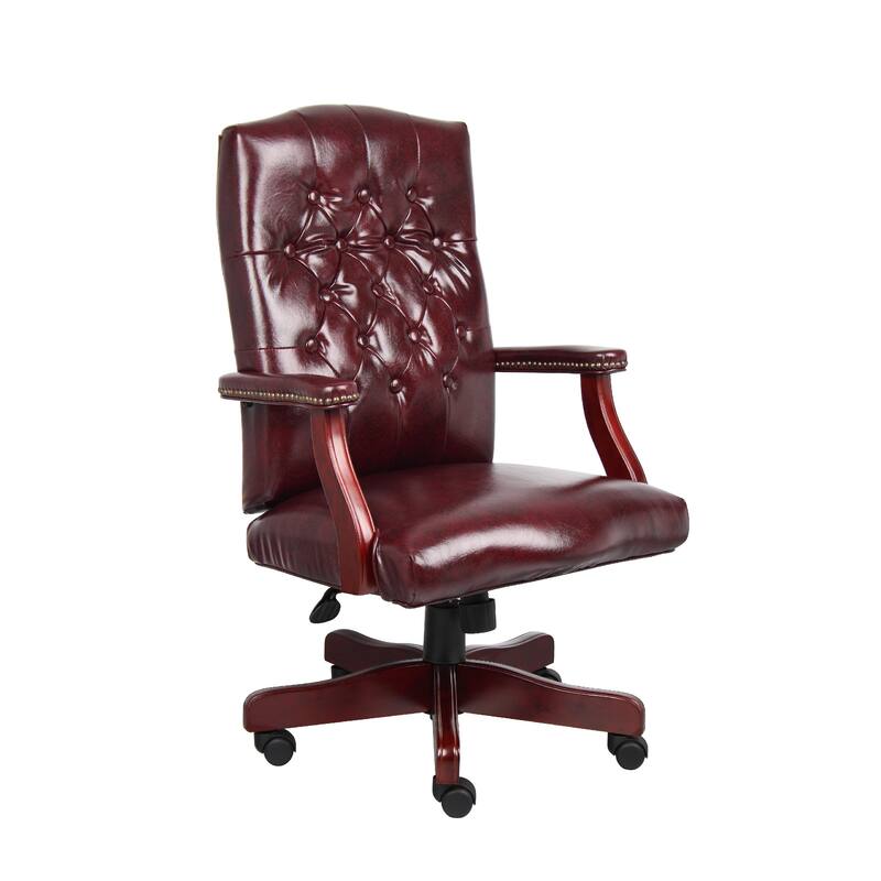 Yuzu Executive Armchair, Gas-Lift Spring-Tilt, Wood Base, Burgundy Vinyl