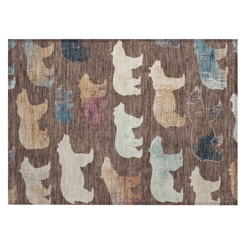 Machine Washable Indoor/ Outdoor Modern Bear Chantille Rug