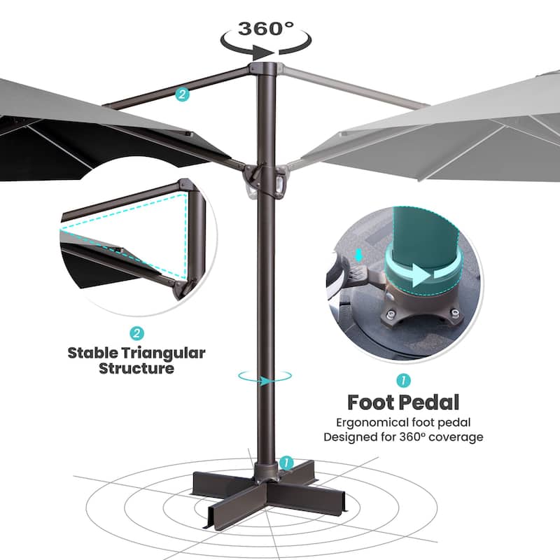 Crestlive Products 11.5ft Round Cantilever Patio Umbrella with 7-position Adjustment and 360-degree Rotation