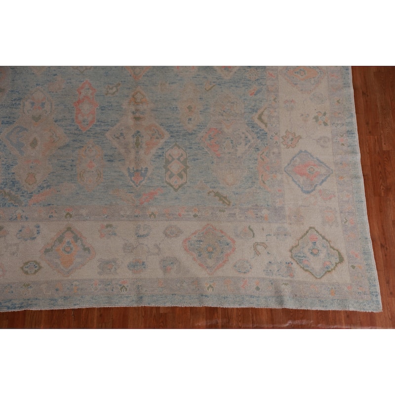 Hand Knotted Oriental 100% Wool Carpet Transitional Geometric Navy Blue & Blues Oushak Area Rug - 12' 3'' X 9' 0''