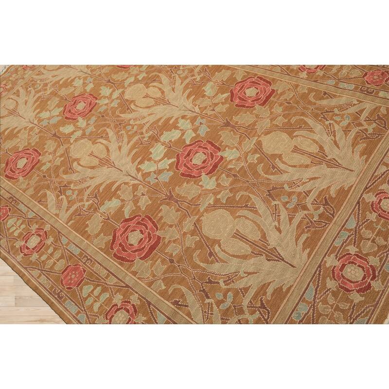 5'10''x8'10'' Hand Knotted Flatweave Wool Gold Nourison Arts & Crafts Oushak Rug - 5' 10'' x 8' 10''