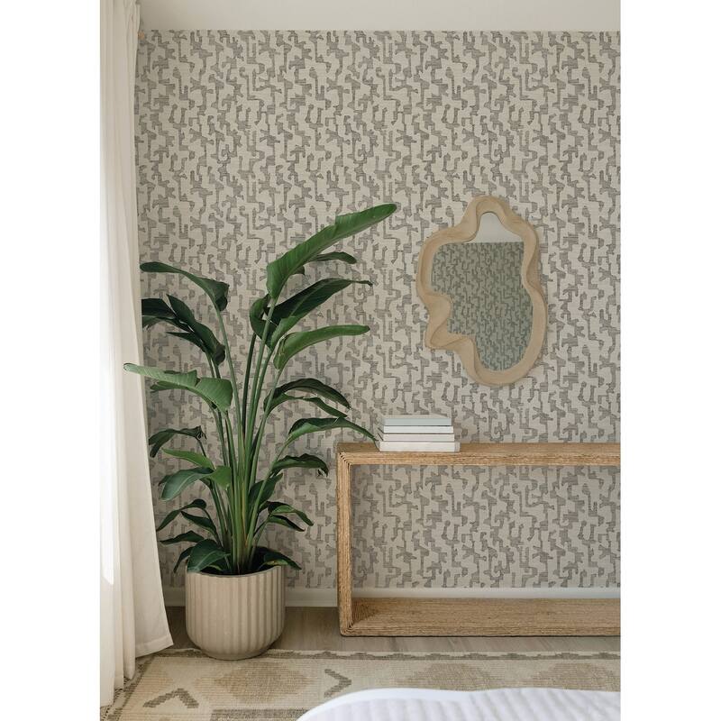 A-Street Prints Cipher Black Geometric Faux Grasscloth Wallpaper