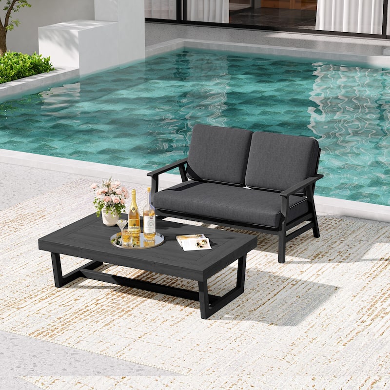 2-Piece Teak Outdoor Loveseat Set with Table.