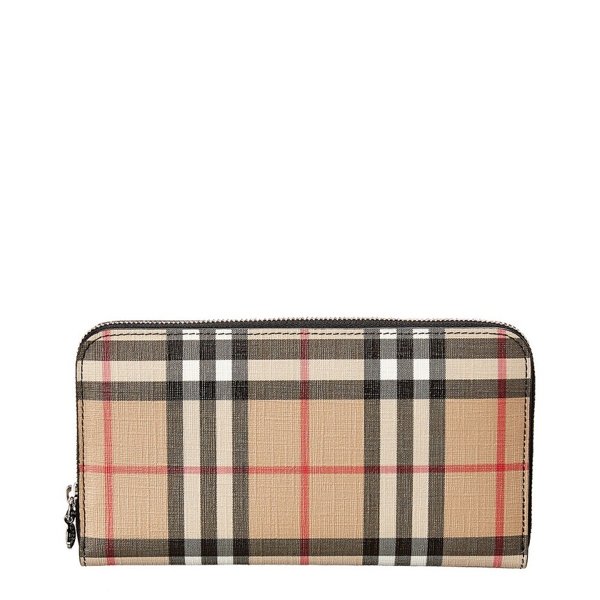 vintage check and leather zip card case