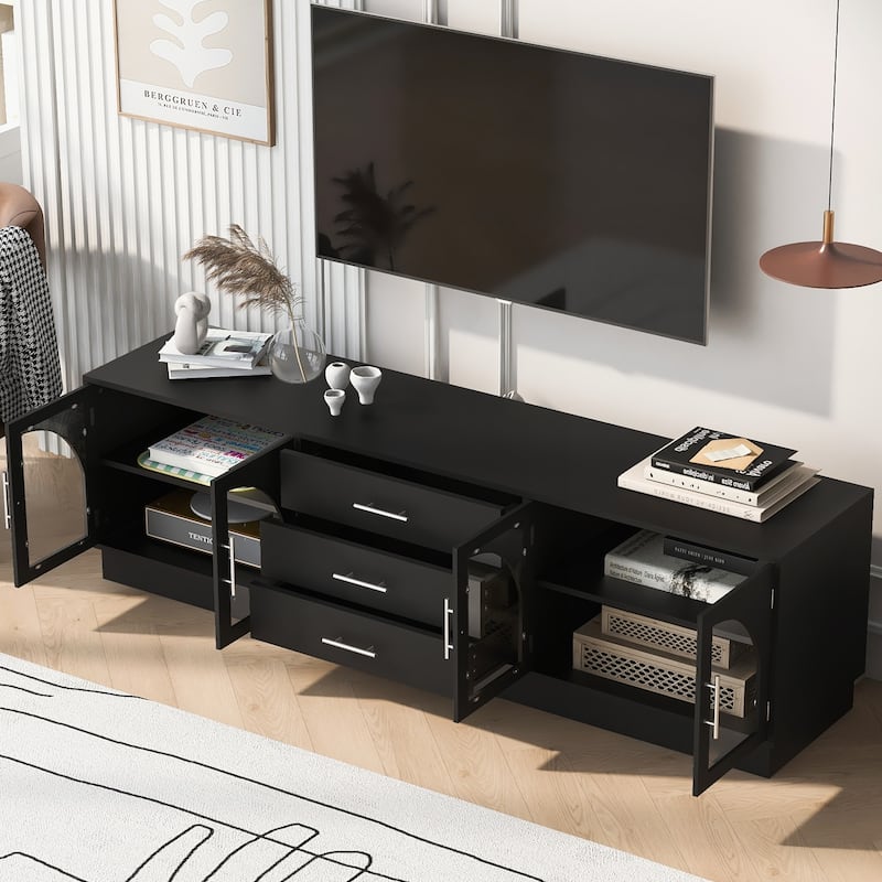 Minimalist TV Stand with Adjustable Shelves and Multiple Storage Options for Living Room