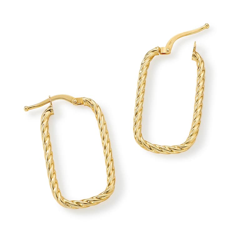 Clover 14K Gold High-Polish Rope Rectangle Hoop Earrings