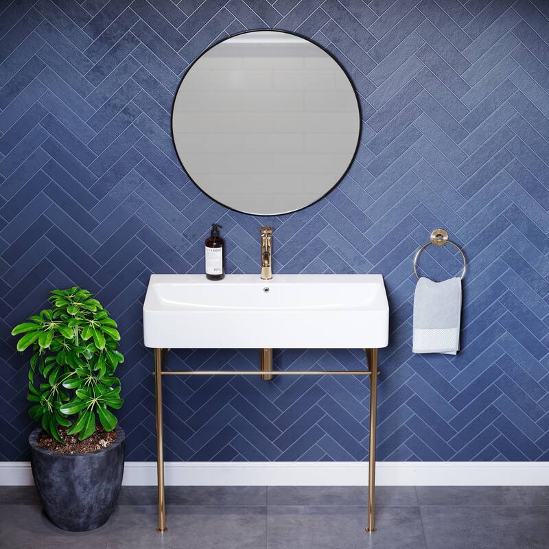 Claire Ceramic Console Sink White Basin Gold Legs - 36" - Gold