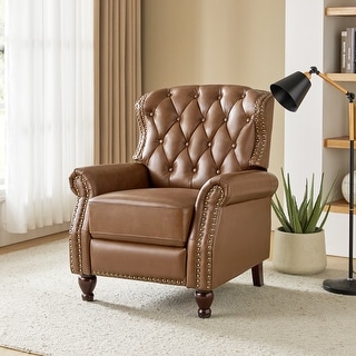 Justine Transitional Genuine Leather Tufted Back Manual Recliner with Nailhead Trim and Rolled Arms by HULALA HOME