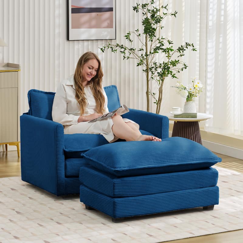 Corduroy Single Sofa Chair, including a Removable Ottoman