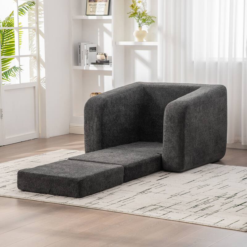 40" Convertible Chenille Floor Sofa Bed, Foldable Boneless Mattress Cloud Single Couch Lounge Chair with Armrest & Pillow