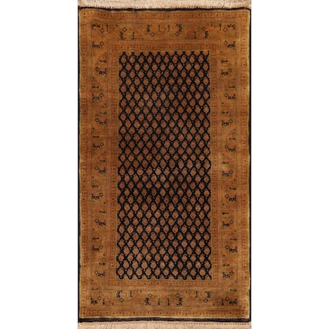 Hand Knotted Boteh Black,Gold Wool Traditional Oriental Area Rug - 2' 4'' x 4' 5''