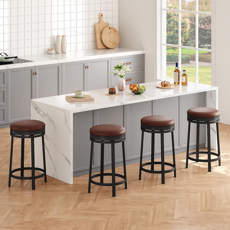 Swivel Bar Stool, 24.4" Counter Height Upholstered PU Leather Cushion
