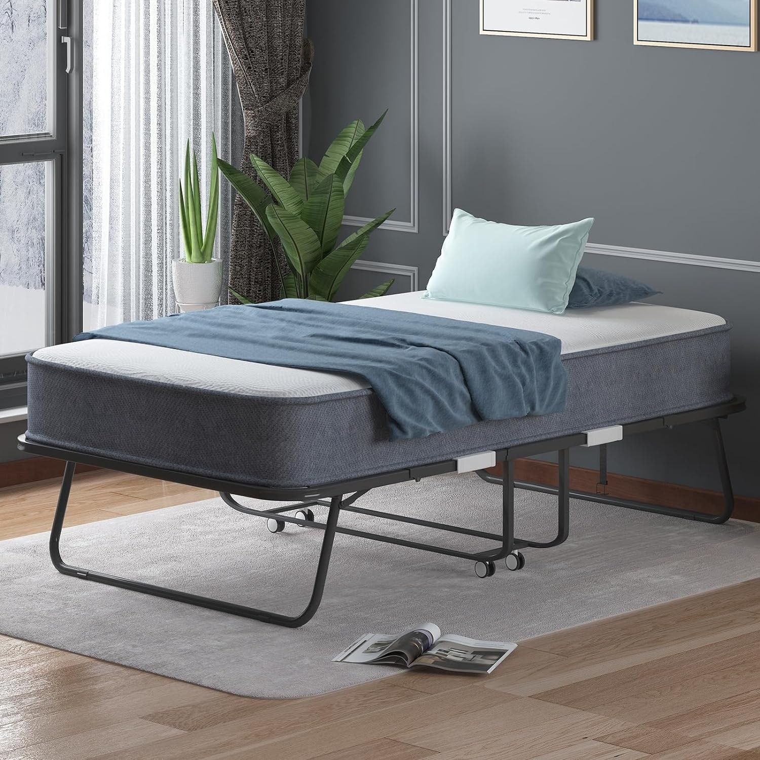 Mixoy Space Saving Foldable Bed with Mattress Portable Bed with Lockable Wheels Bed Bath Beyond 37210455