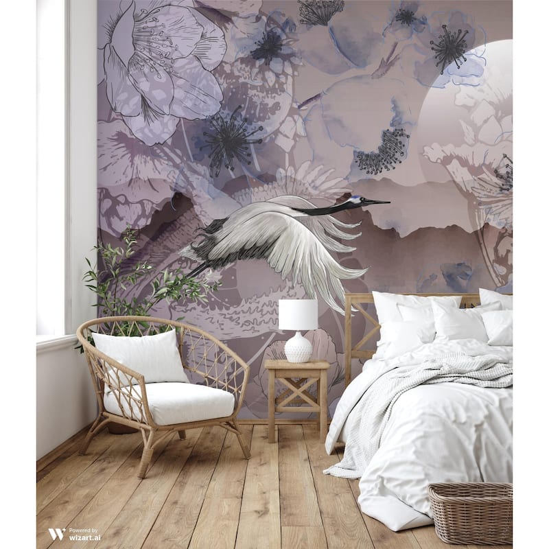 Serene Cranes and Blossoms Wallpaper Mural