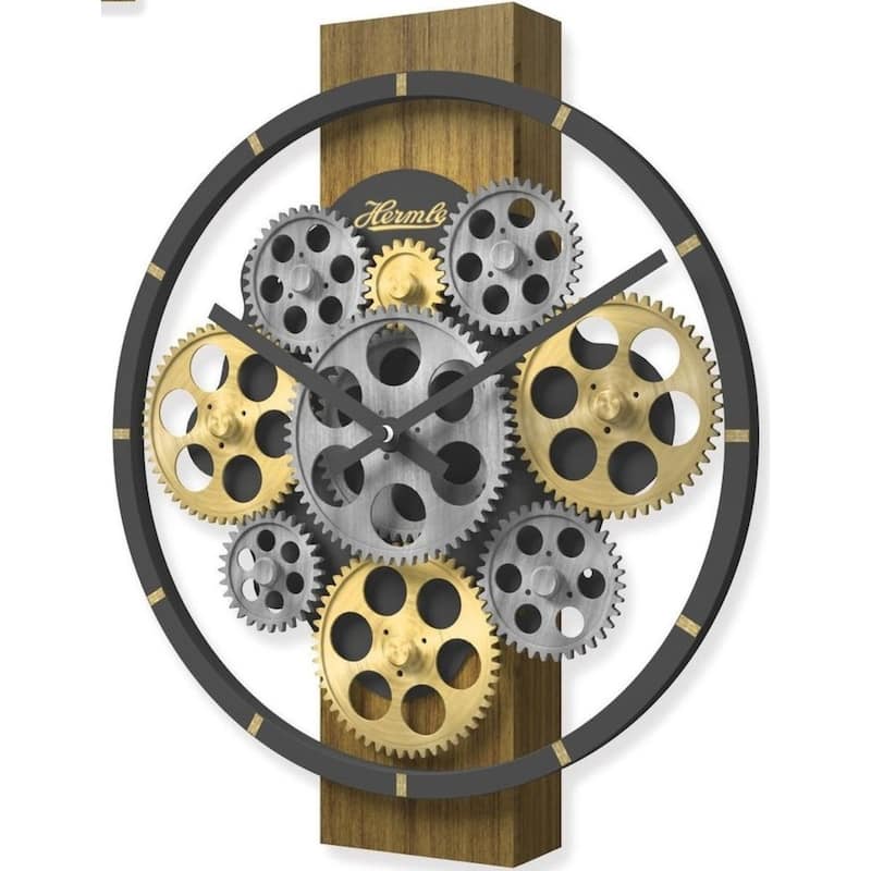 Round Gear Design Quartz Wall Clock - 12" - Gray and Gold
