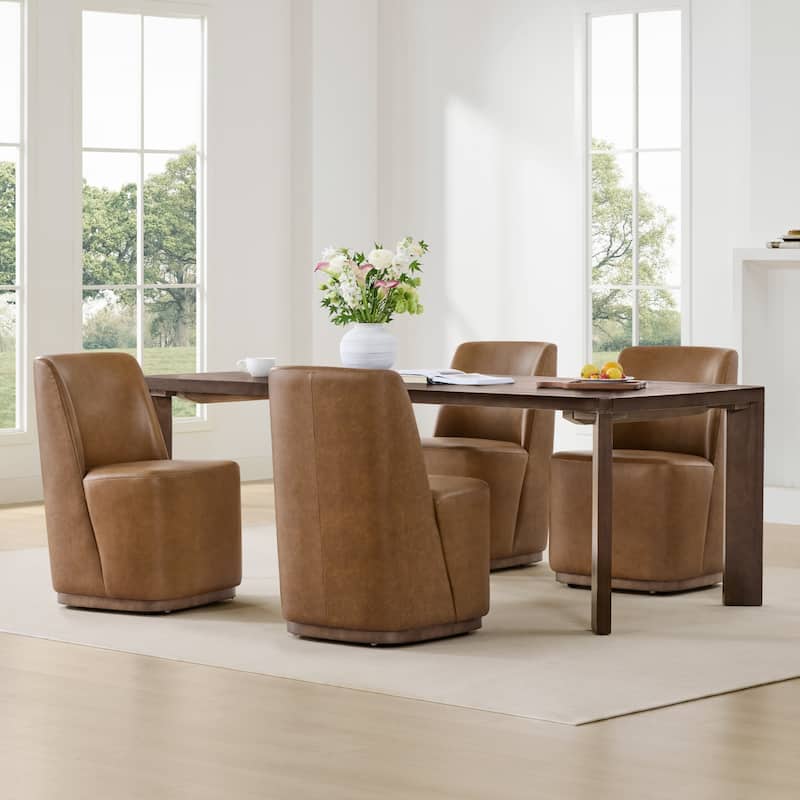 Brian Modern Dining Chairs with Casters&Wood Base Set of 2