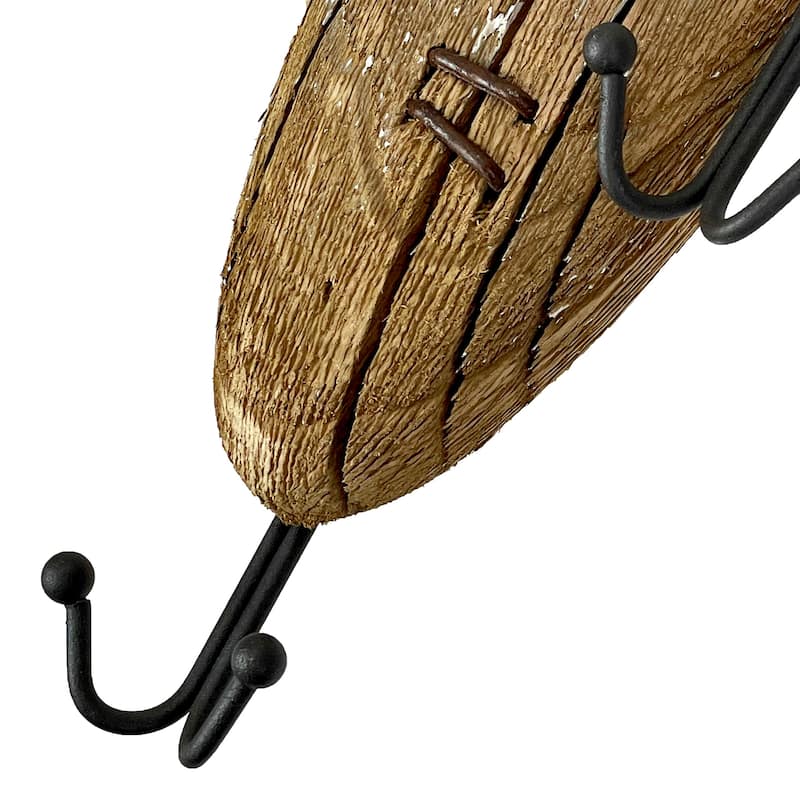 Rustic Wooden Fishing Lure Wall Hook 14In Coastal Nautical Decor - 14 X 4 X 1.75 inches