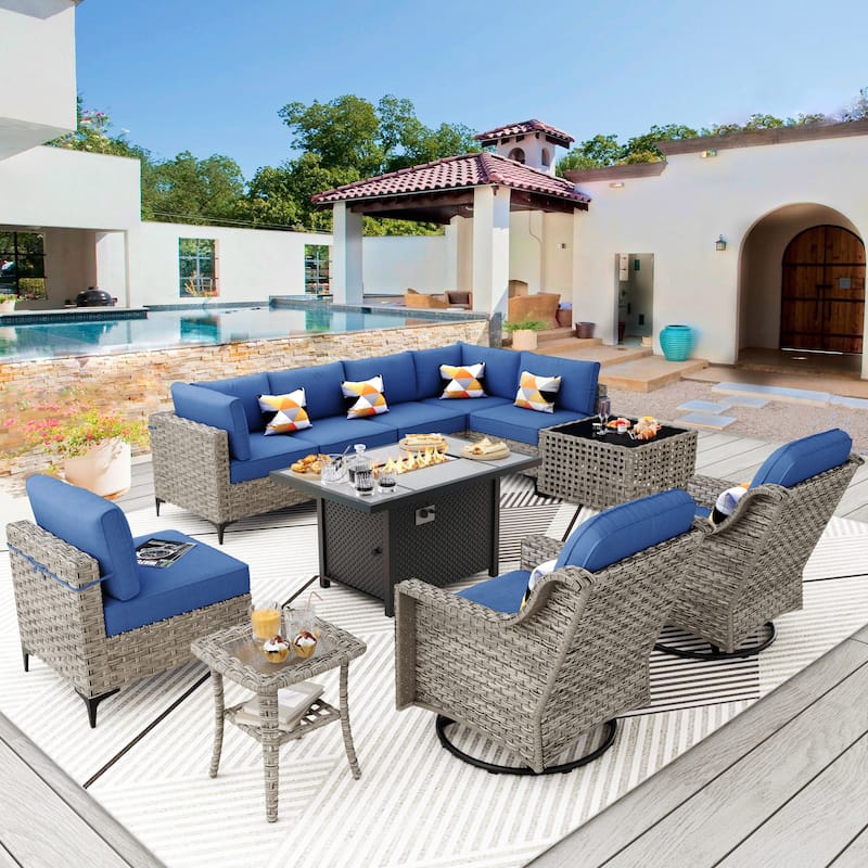 XIZZI 11-piece Patio Wicker Furniture Set with Fire Table