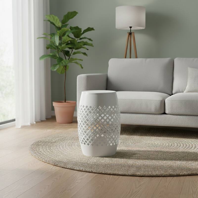 Outdoor Lace Cut Side Table - White
