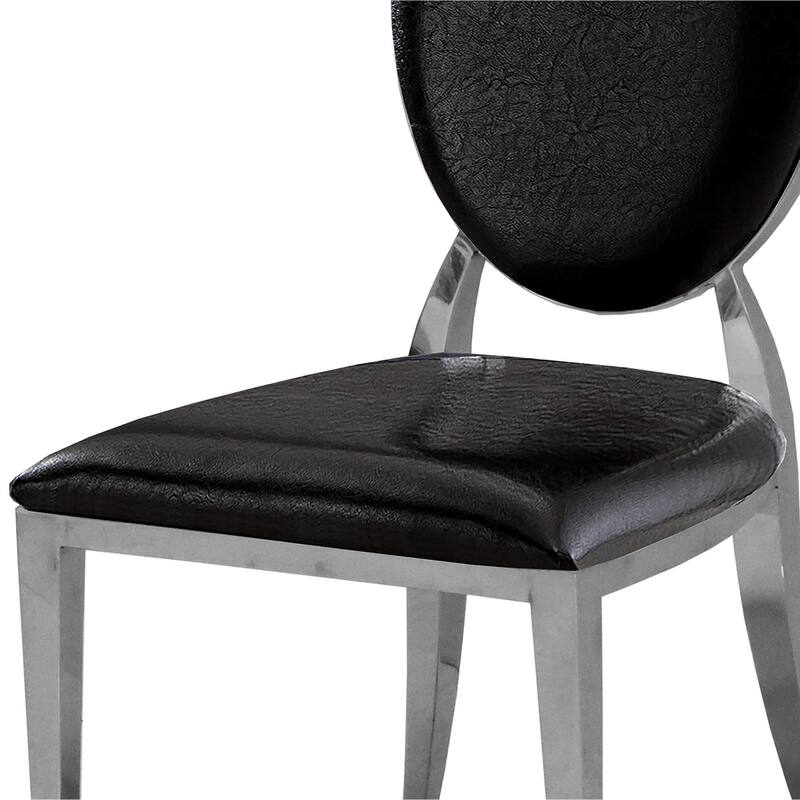 Set of 2 Oval Backrest Design Leatherette Dining Chairs with Steel Legs