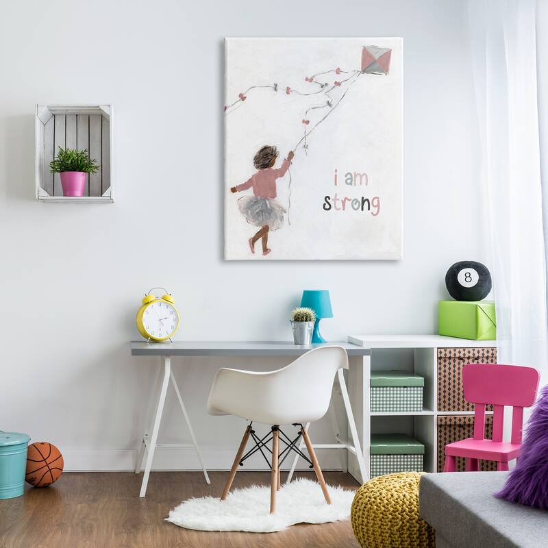 Stupell I Am Strong Motivating Kids Kite Flying Painting Canvas Wall Art, Design by Sally Swatland