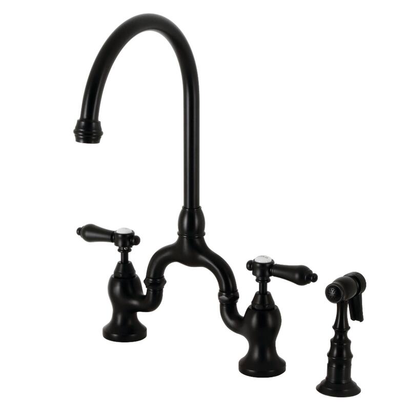 Kingston Brass Heirloom Bridge Kitchen Faucets with Brass Sprayer - Matte Black