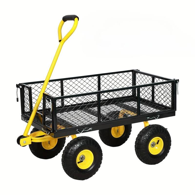 Heavy-Duty Steel Garden Cart - 900lb Capacity, Removable Mesh Sides & 180° Handle, 10" Tires