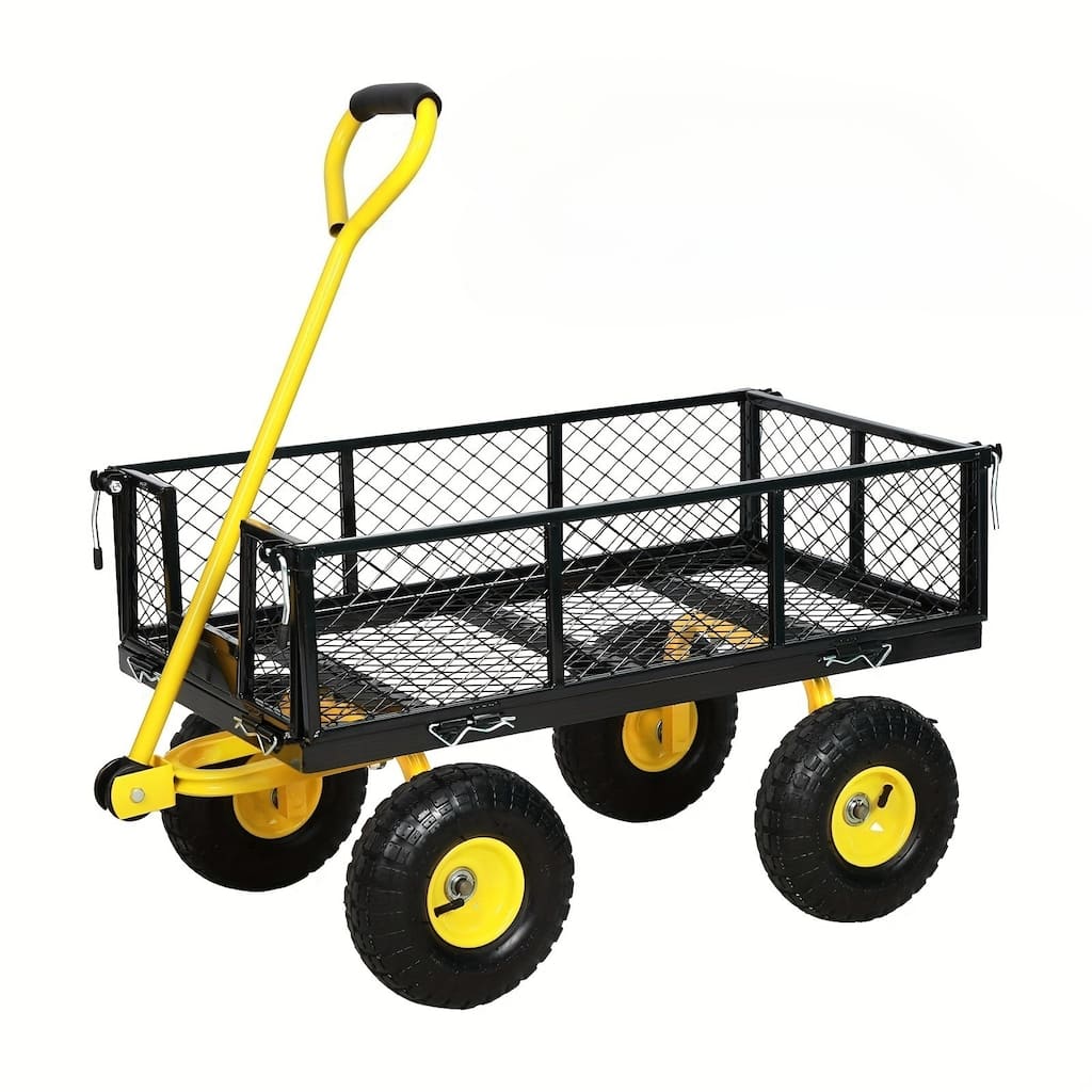Heavy-Duty Steel Garden Cart - 900lb Capacity, Removable Mesh Sides & 180° Handle, 10" Tires