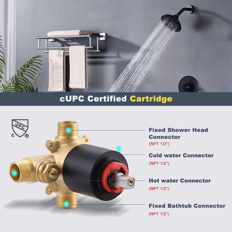 WOWOW Single Handle 5-Spray Shower Faucet with Valve