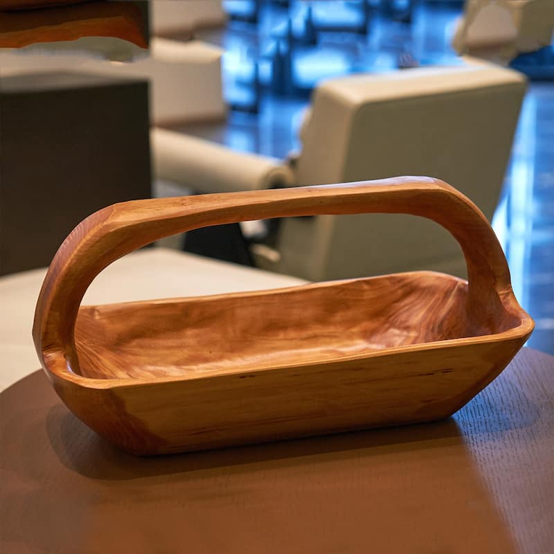 Rectangle Cedar Basket Handle for Fruit Vegetable Food Display - 16.8"x8.2"x7.8"