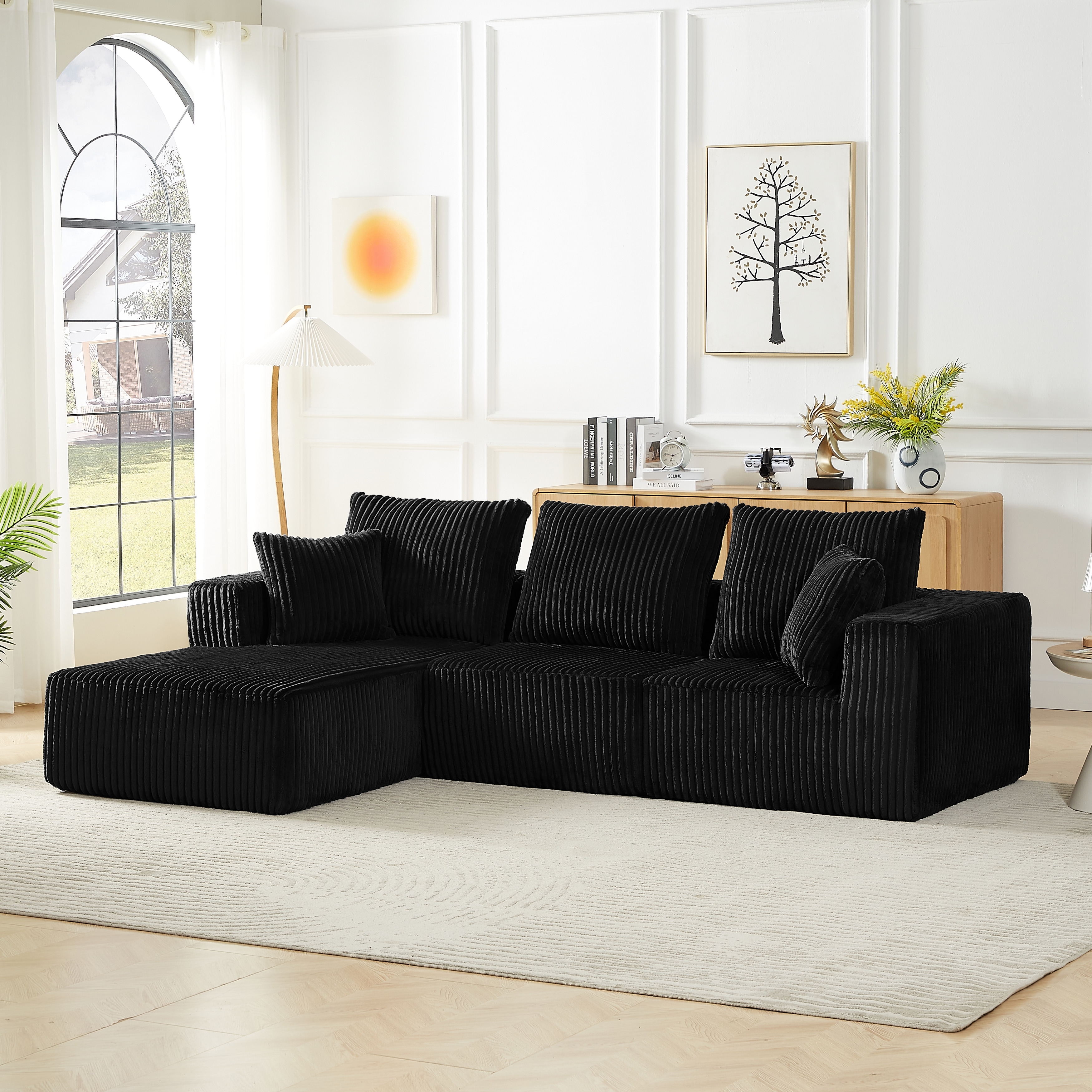 Modular Sectional Sofa, Modern Corduroy Cloud Couch With Deep Seat, Upholstered 4-Seater Sofa For Living Room