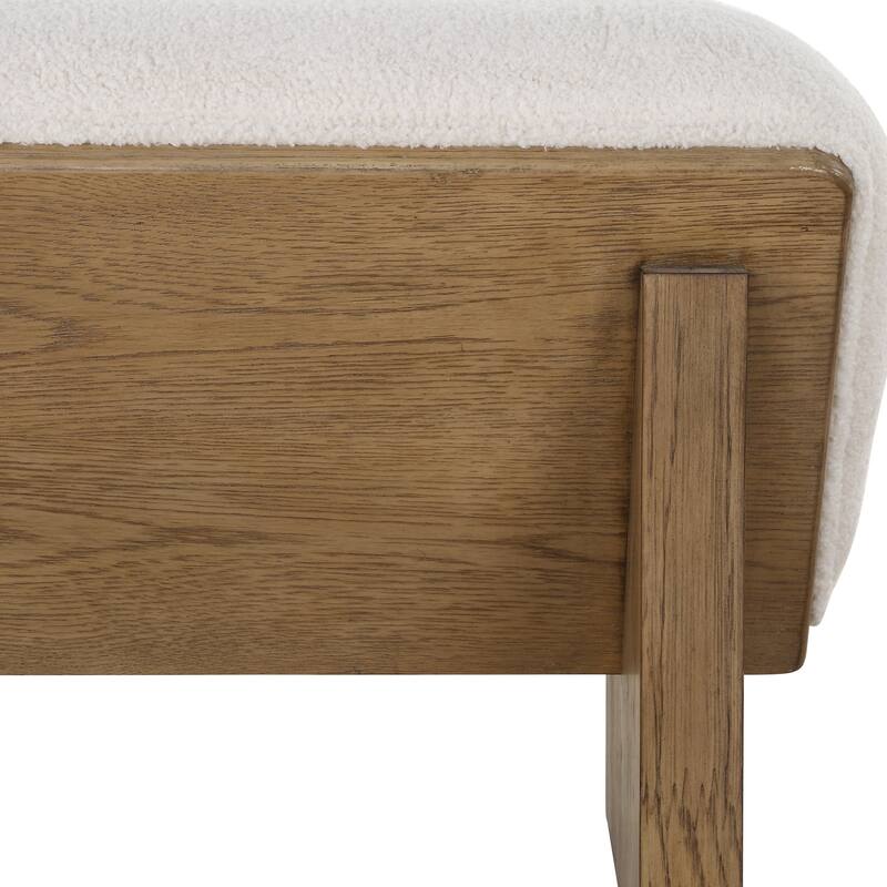 Upholstered Wooden Wedged Bench - 59" - Cream and Brown