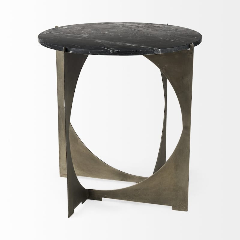 20 Inch Black Marble Round End Table for Living Room - 13" x 13" x 20.25"