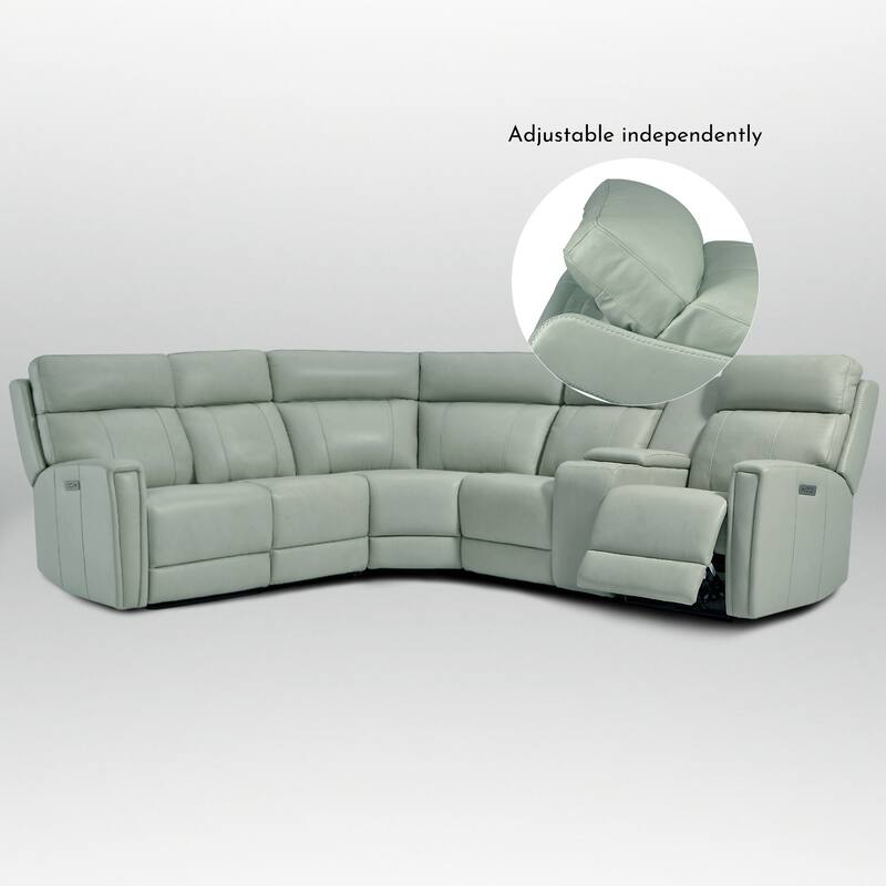 116" W L-Shaped Genuine Leather Power Reclining Sectional Sofa with Console, Ajustable Headrest, USB PortS, 1 Power Armlesschair